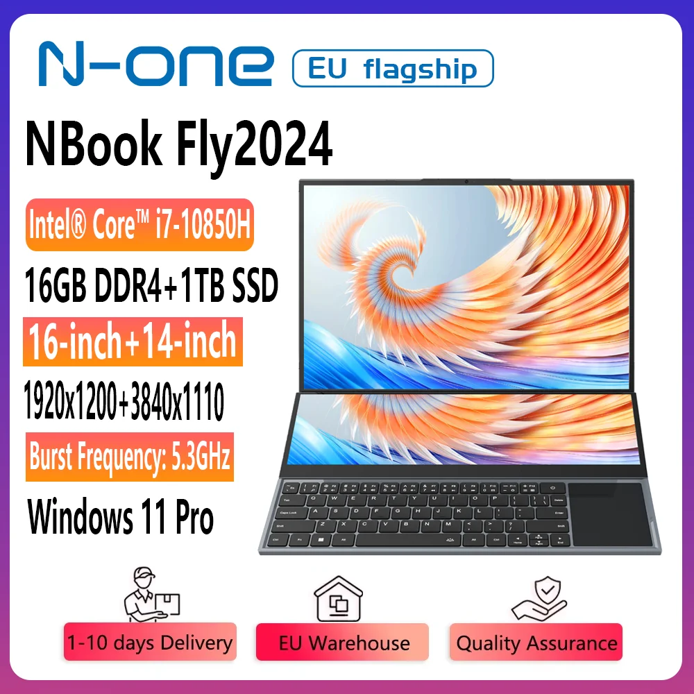 N-one NBook Fly ordinateur portable 16 + 14 pouces écran tactile Intel ®   Noyau ™   i7-10850H 16 Go DDR4 1 To SSD jusqu'à 5,3 GHz Ordinateur portable de jeu professionnel