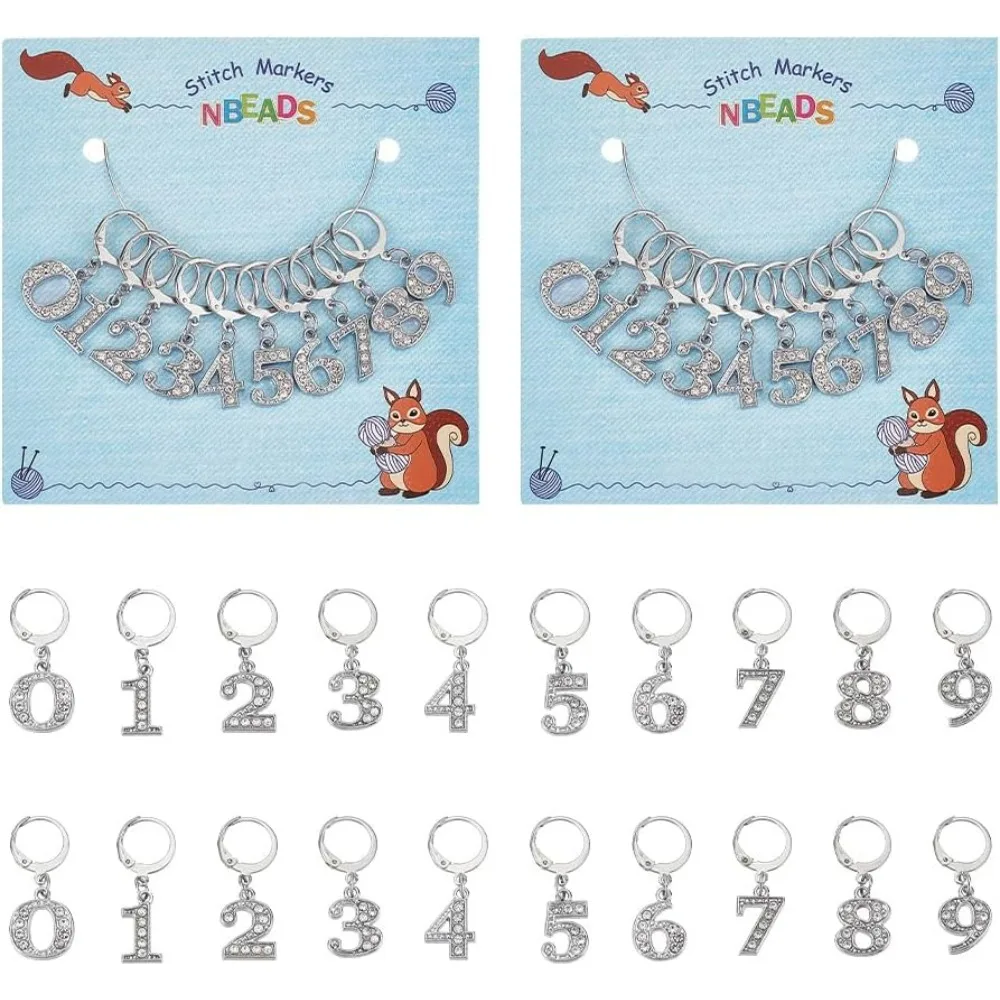 

20Pcs 0-9 Number Stitch Markers Number Crochet Stitch Marker Charms 304 Stainless Steel Clasp Locking Stitch Marker for Knitting