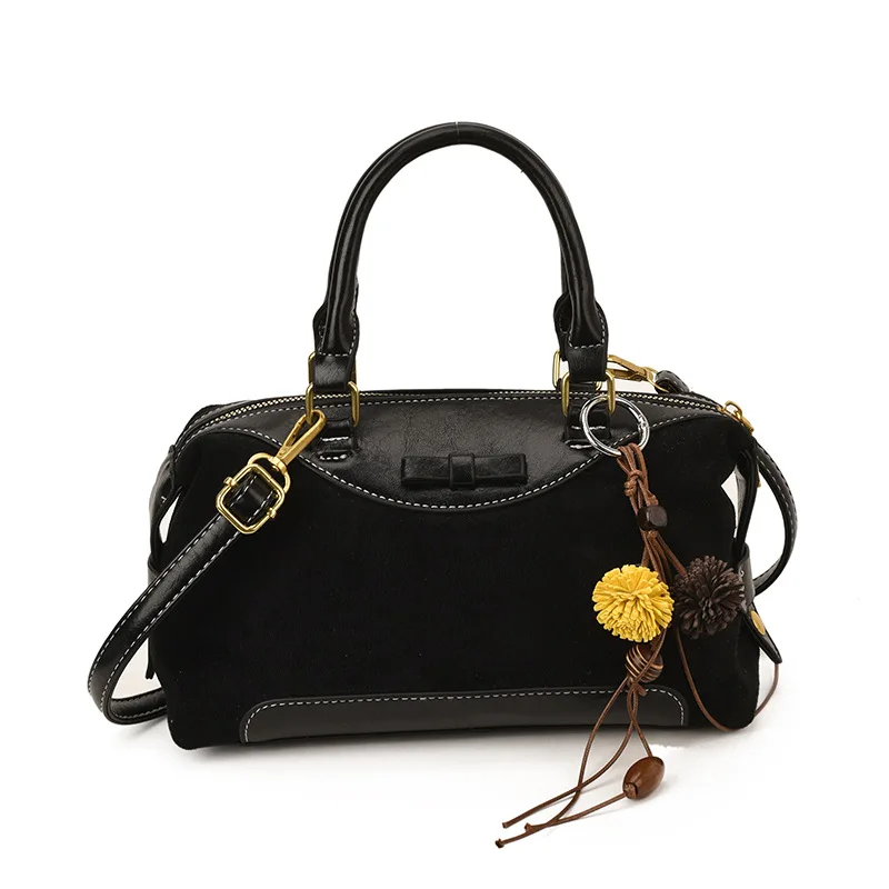 

Korean Retro Boston Handbag Casual Small Square Bag Crossbody Bag Fashion Pu Color Blocking Women'S Shoulder Bag