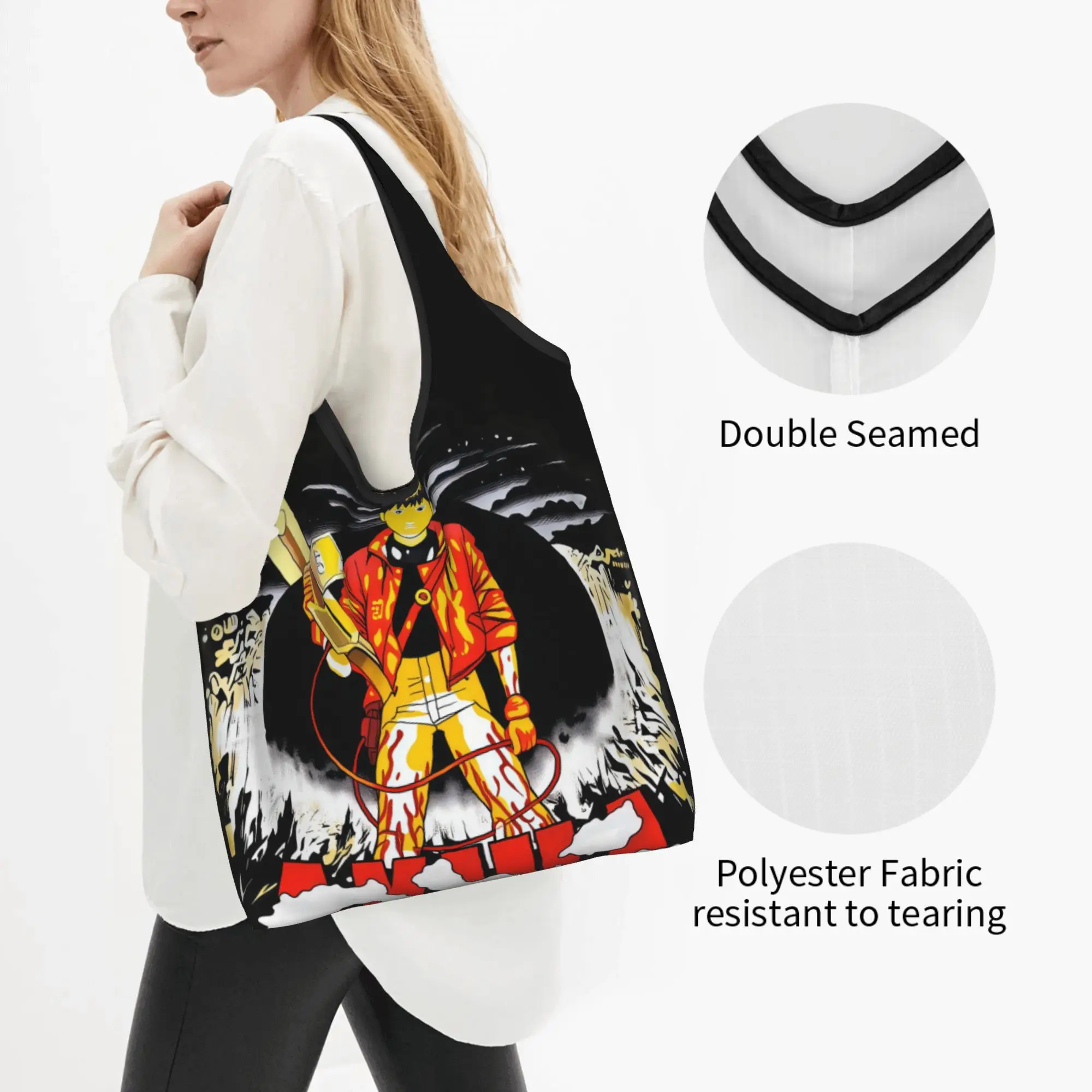 Japane Anime Akira Otomo Katsuhiro  Groceries Shopping Tote Bags Women Kawaii  Shoulder Shopper Bags Big Capacity Handbag