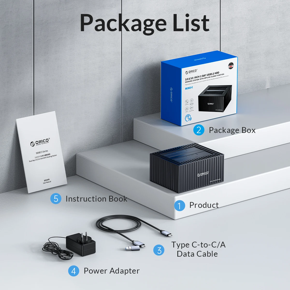 Orico 3,5 Zoll Dual-Bay Typ C 5 Gbit/s Festplatte Docking station für 2.5/3.5 "HDD/SSD mit 12 v3a Power Uasp Container Design – Detail 16