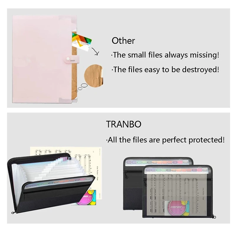 T04C-13 Pockets Expanding File Folder A4 Plastic Document Wallet Organizer For Personal Office Stationary Storage(Black)