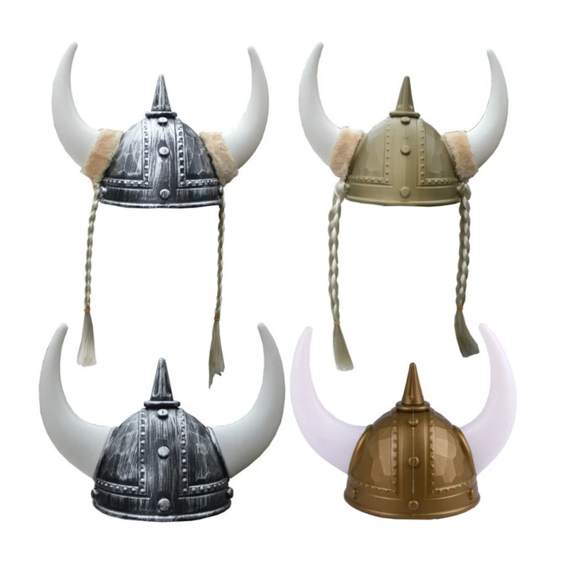 

MedievalWarrior Helmet Hat for Adult Theme Party VikingHelmet with Horns Braid for Stage Performances Party Props Dropship