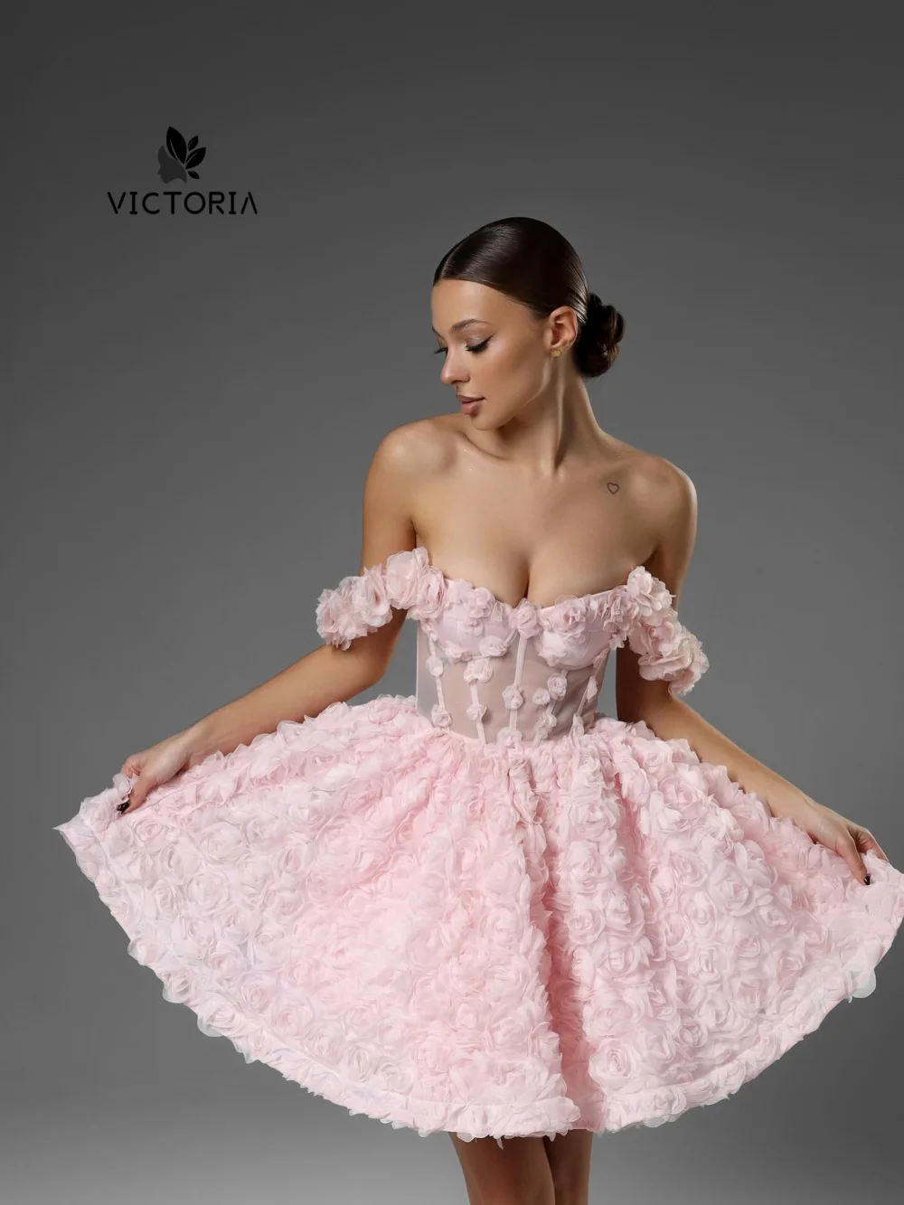 

Modern Pink Roses Prom Dresses Off The Shoulder A-Line Birthday Party Dresses Corset Shiny Ankle Length Prom Gowns Customized