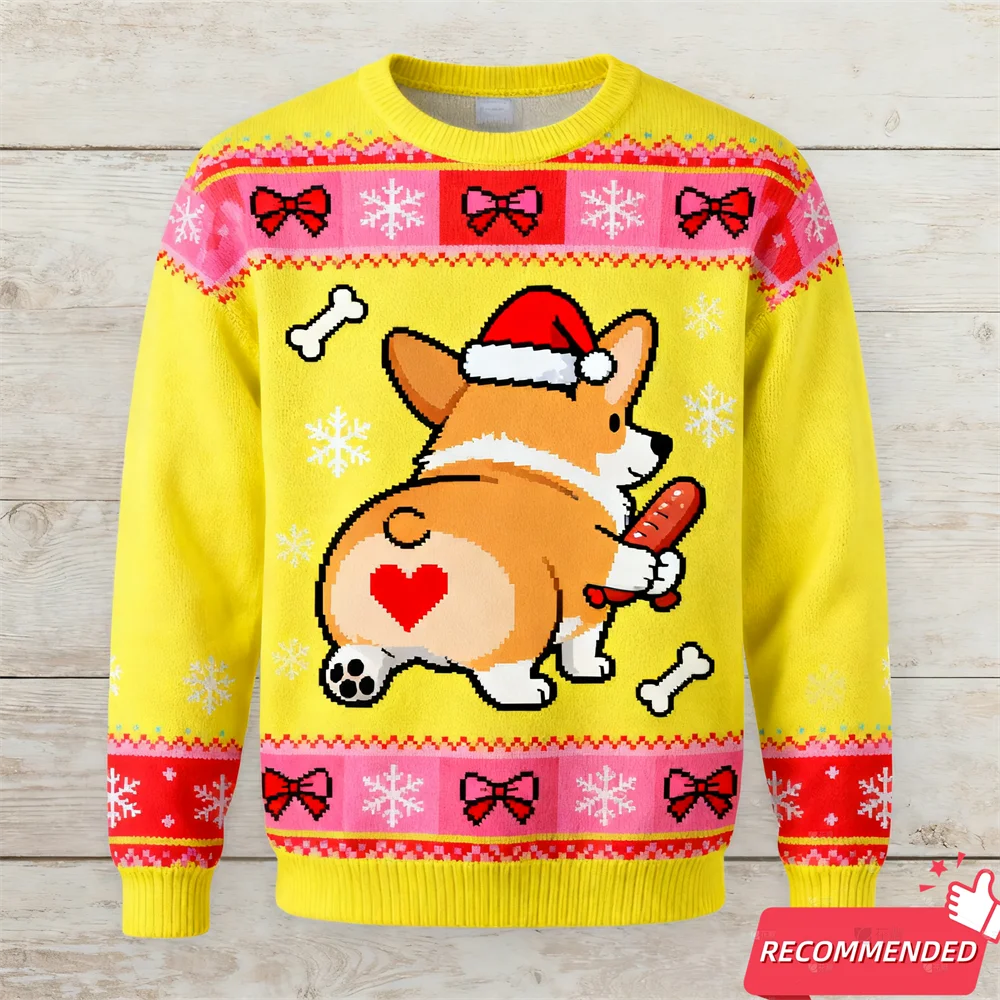 

Модные женские уродливые рождественские свитера с забавными животными, собаками корги, Санта-Рождественским свитером, мужские рождественские праздничные толстовки с круглым вырезом, топы