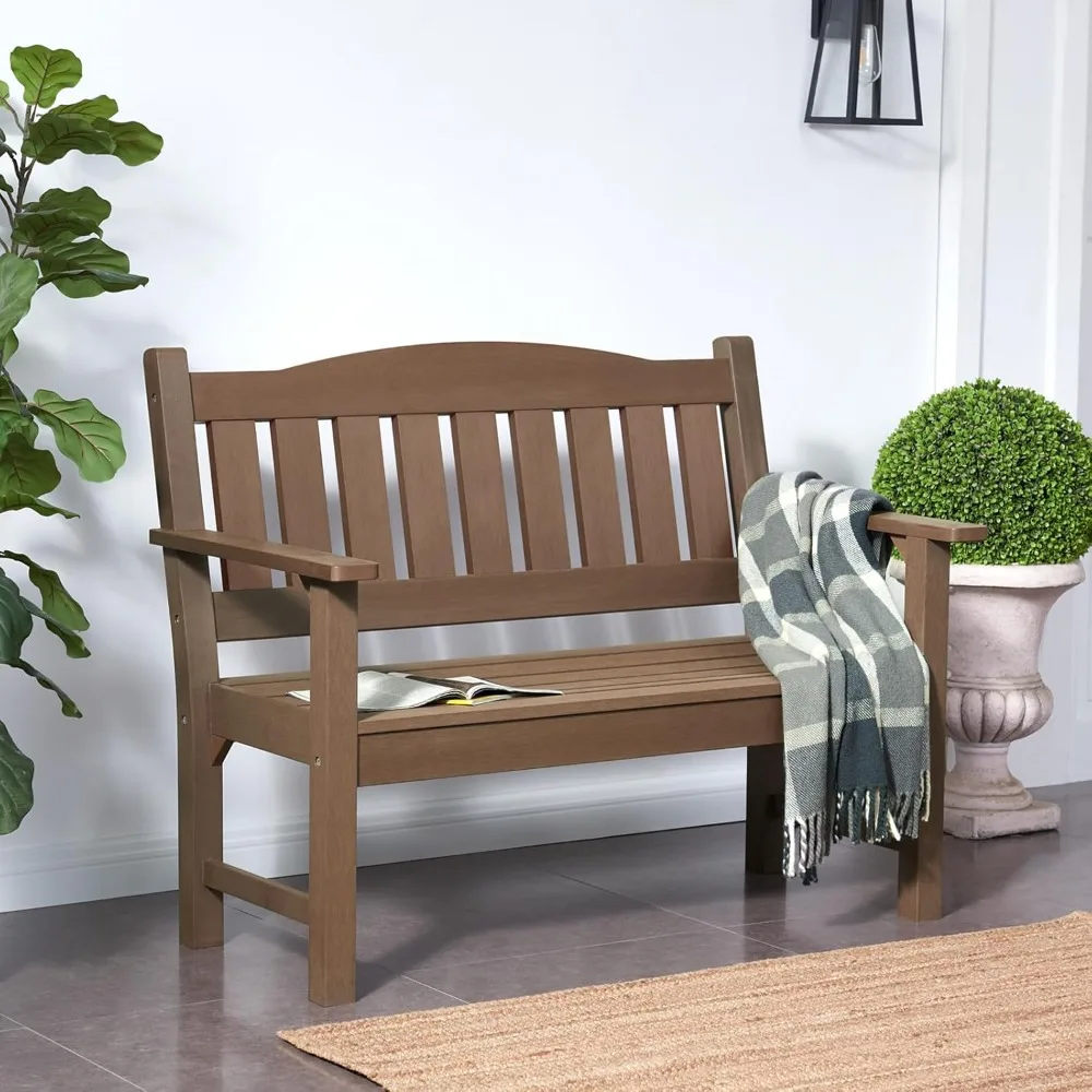 Outdoor Bench, 2-Person Garden Bench Made of Poly Lumber, Patio Bench Suitable for All Weather