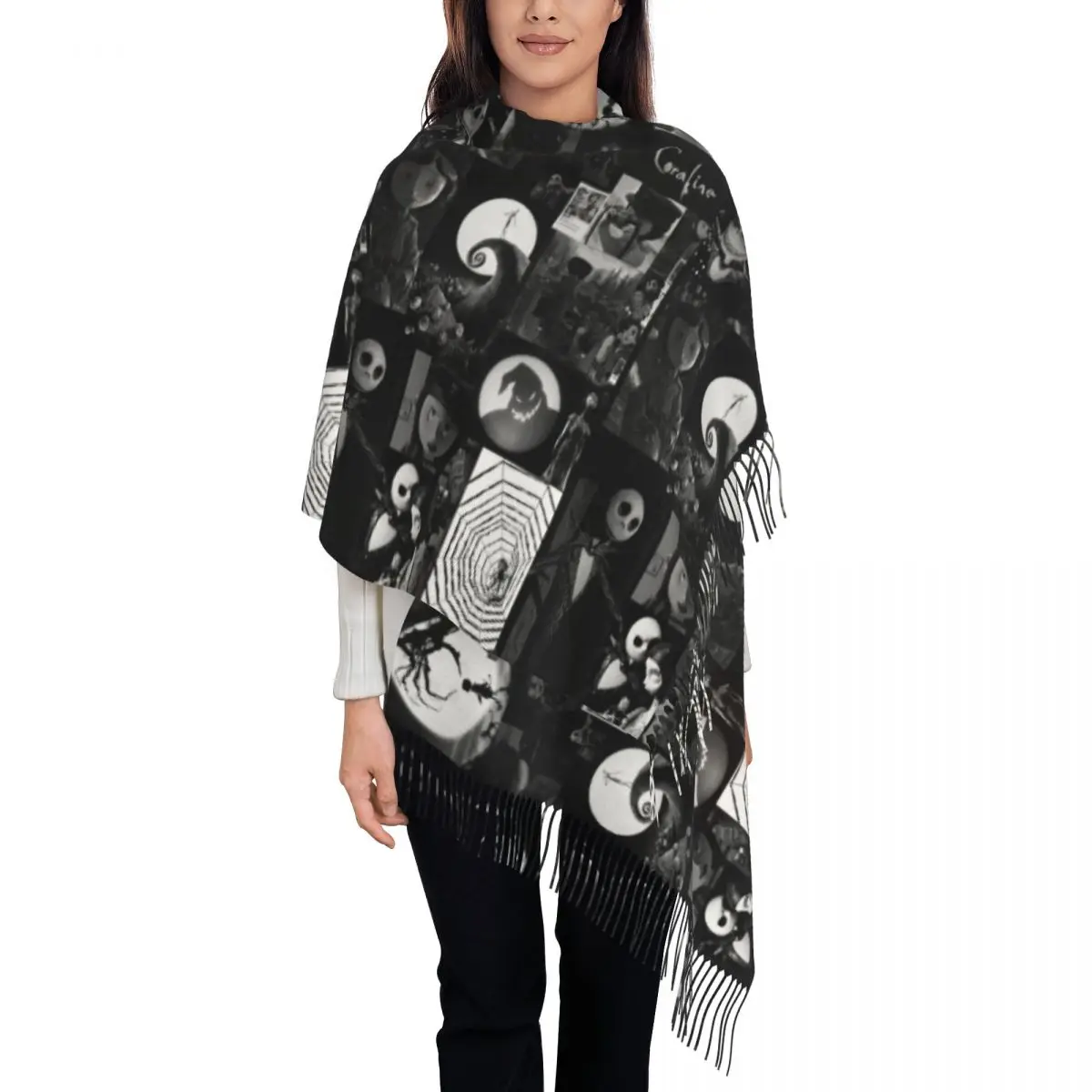 Custom Print Halloween The Nightmare Before Christmas Scarf Men Women Winter Warm Scarves Jack Skellington Shawls Wraps