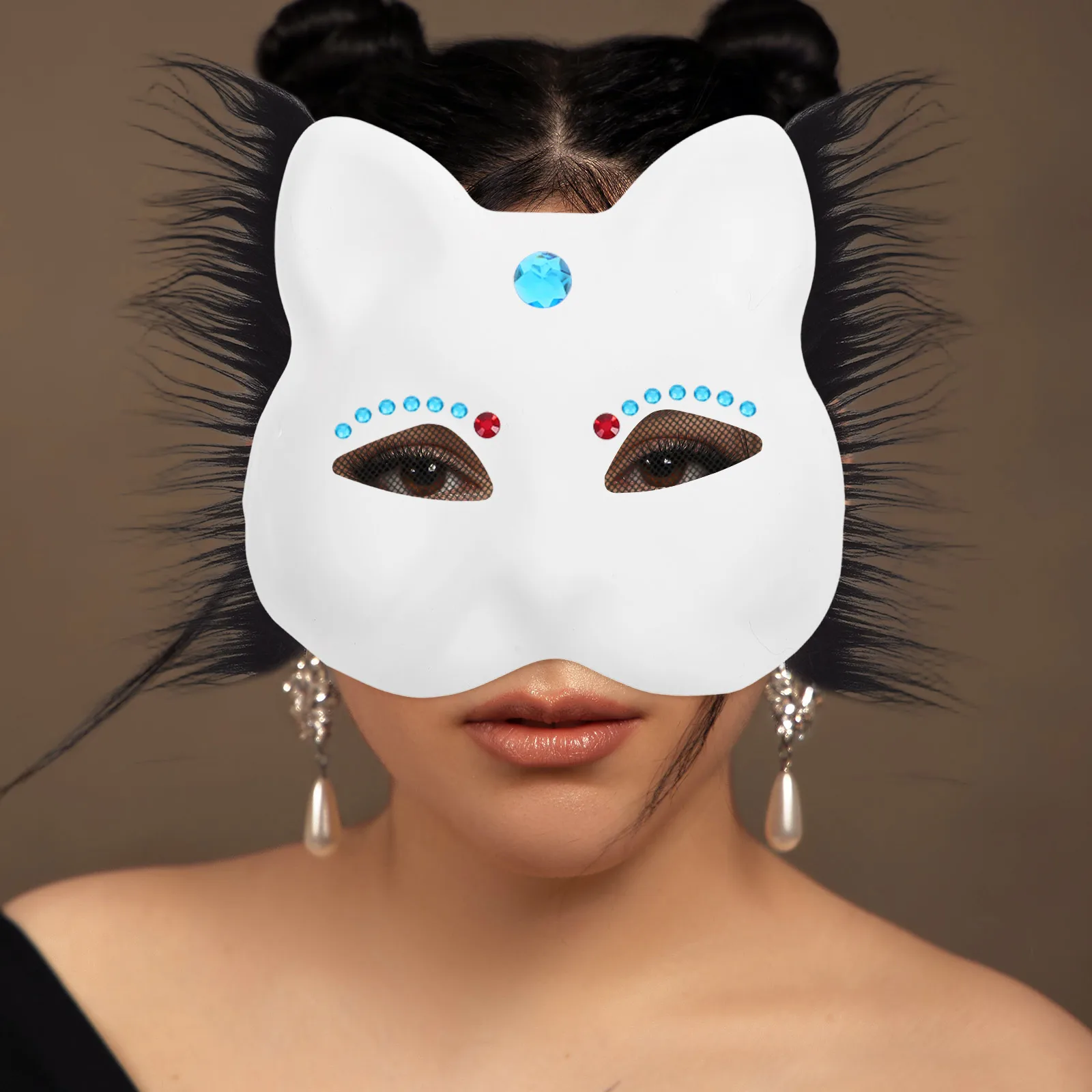 

DIY Cat Mask Set Paper Animal Cosplay Unpainted Orange Blank Masquerade Face Decor Kit Party Favor Paintable Base Half