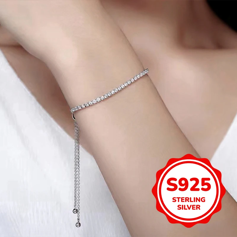 

S925 sterling silver pull-out full diamond bracelet for women simple classic fashion light luxury elegant trend daily life sweet