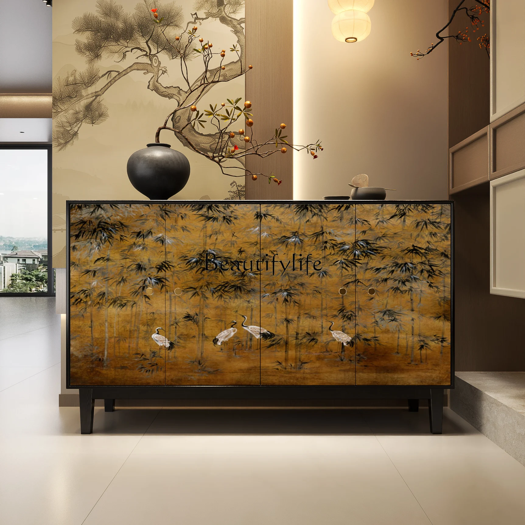 خزانة تقسيم المدخل الجديدة على الطراز الصيني، خزانة كلاسيكية لغرفة المعيشة العتيقة المتوسطة #4