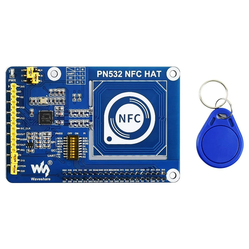 

PN532 NFC HAT для частоты 13,56 МГц поддерживает три интерфейса связи I2C SPI и UART