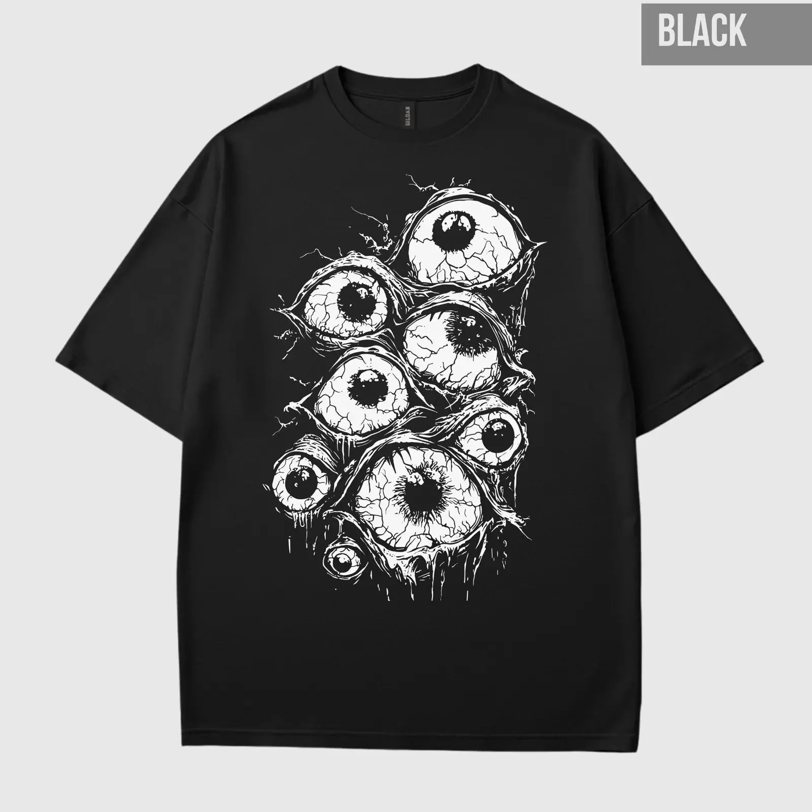Creepy Eyeball Horror T Shirt Goth Streetwear Dark Aesthetic vintage Washed Versatile Stretched homme Slightly designer clothes