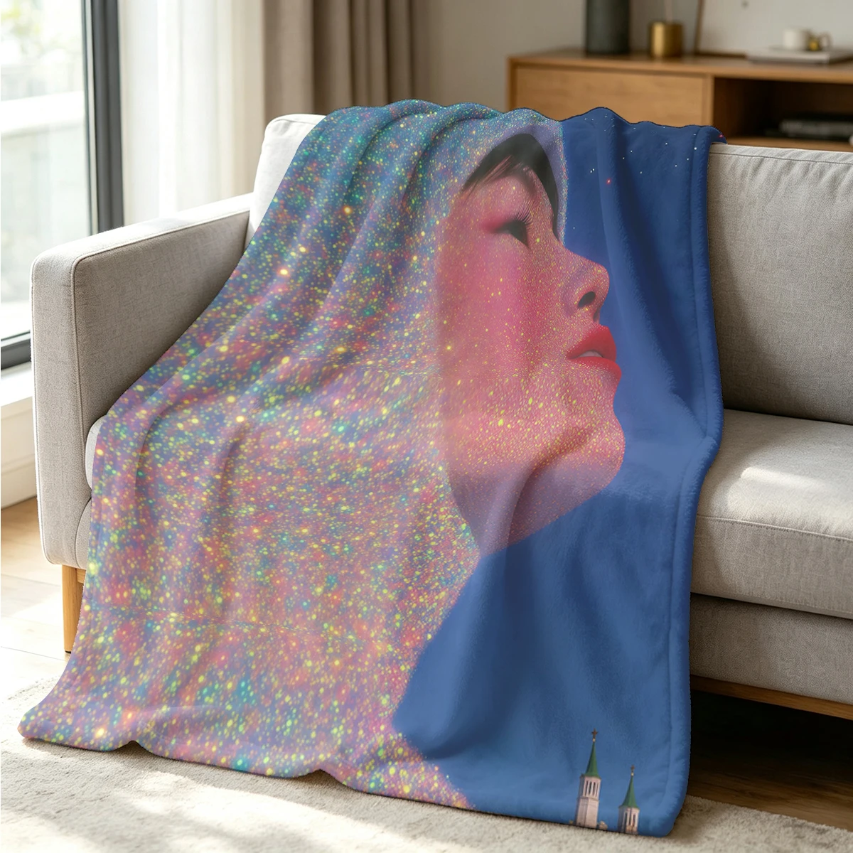 Stellar Face Flannel Blanket Warm Soft Halloween Christmas Couch Warm Cozy Decorative Decor Gift for All Season