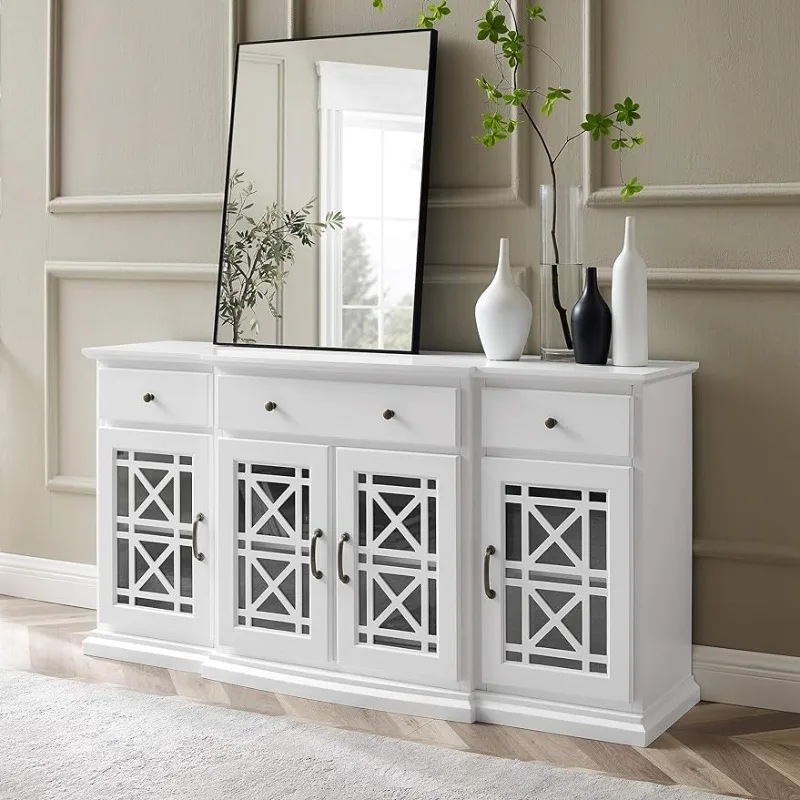 

Walker Edison Ronne 4 Door Sideboard with Fretwork Detail, 60 Inch White, White