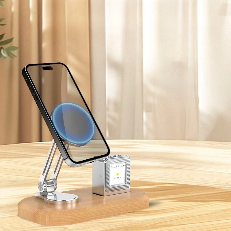 

Solid wood base magnetic metal mobile phone holder set