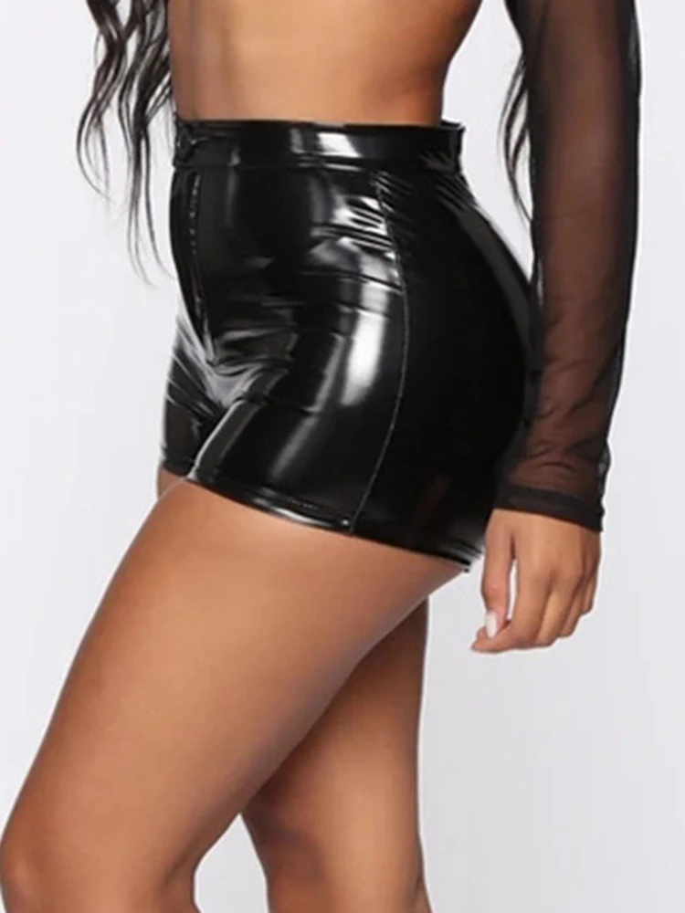 

Sexy Shorts Women Clothing PU Leather Black Nightclub Joggers Sports Fitness Fashion Goth High Waisted Bodycon Push Up