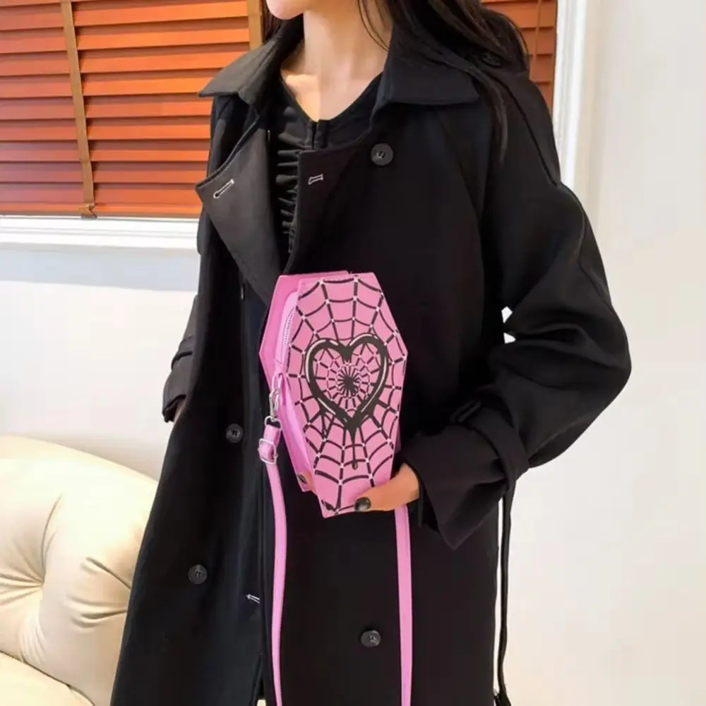 Women Fashion Shoulder Bag Large Capacity Coffin Shaped Casual Satchel Bag Adjustable Strap Spider Web Halloween Gift view 3