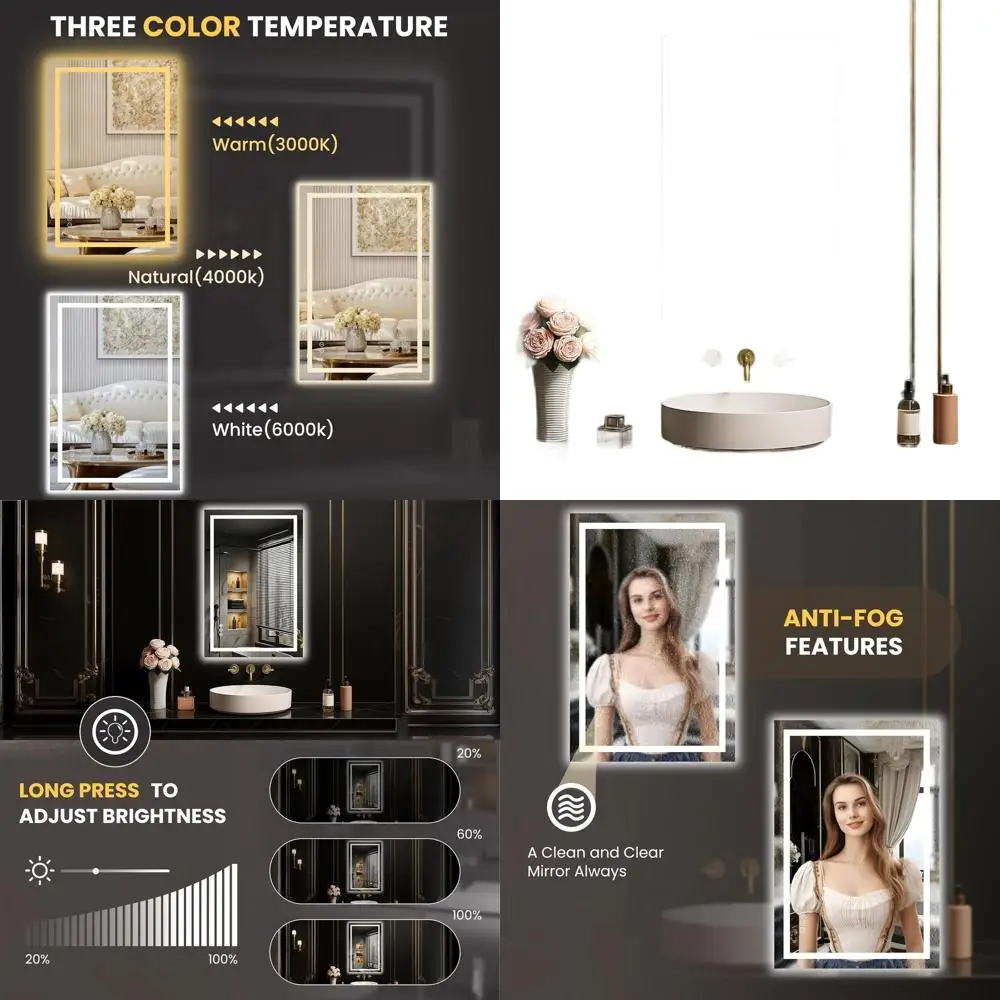 

Светодиодное зеркало с регулируемой яркостью 30x20 дюймов, противотуманное, настройка памяти, простая установка для ванной комнаты