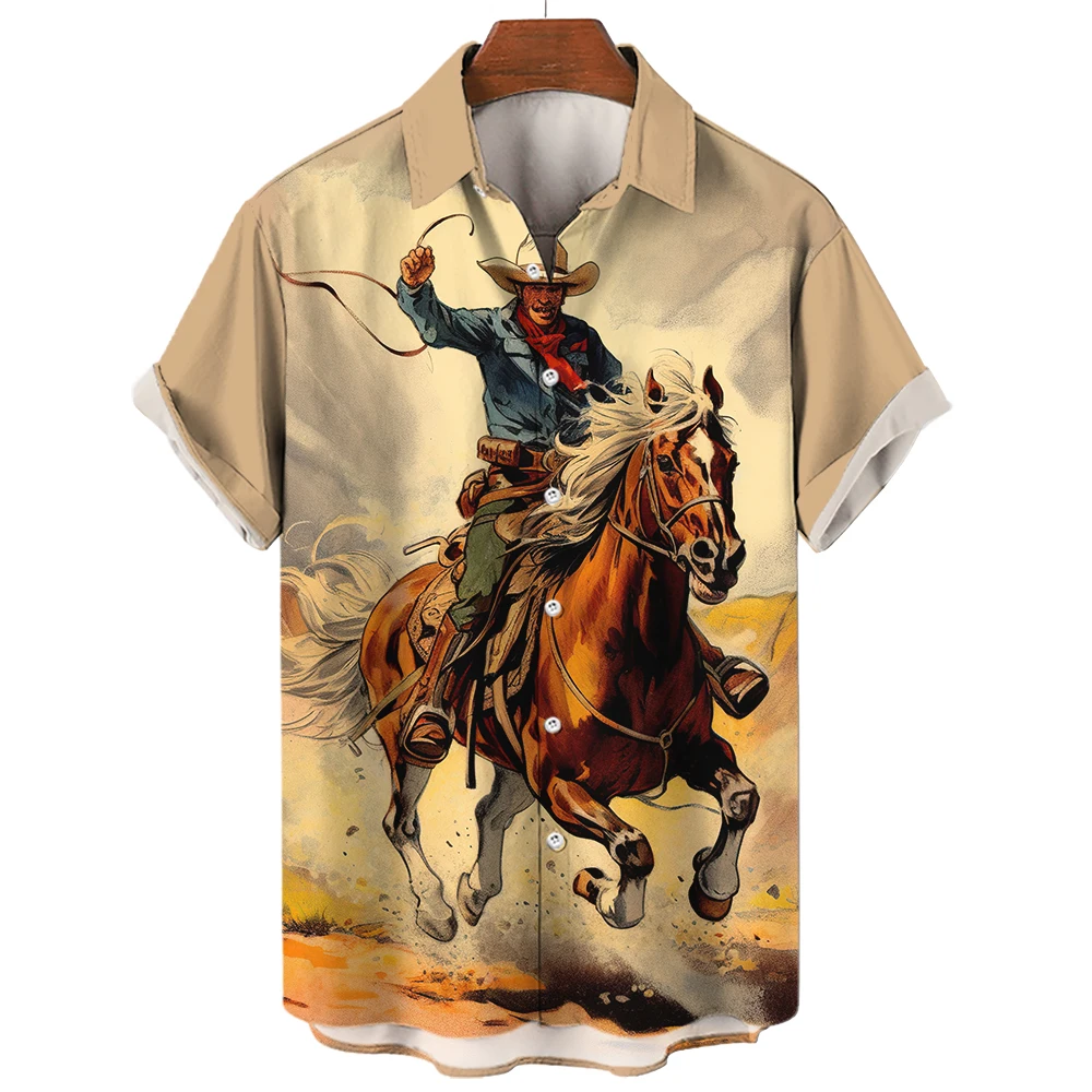 

Western Denim Shirt For Men 3d Printed Oversized Hawaiian Sweatshirt Casual Short Sleeved V-Neck Men'S Clothing Street Daily Top