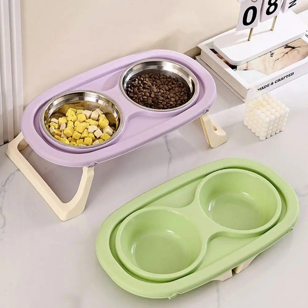 Non-Slip Double Cat Bowl Pet Water Food Feed Dog Bowls Pet Bowl With Foldable Stand Cats Feeder Feeding Bowl Kitten Supplies