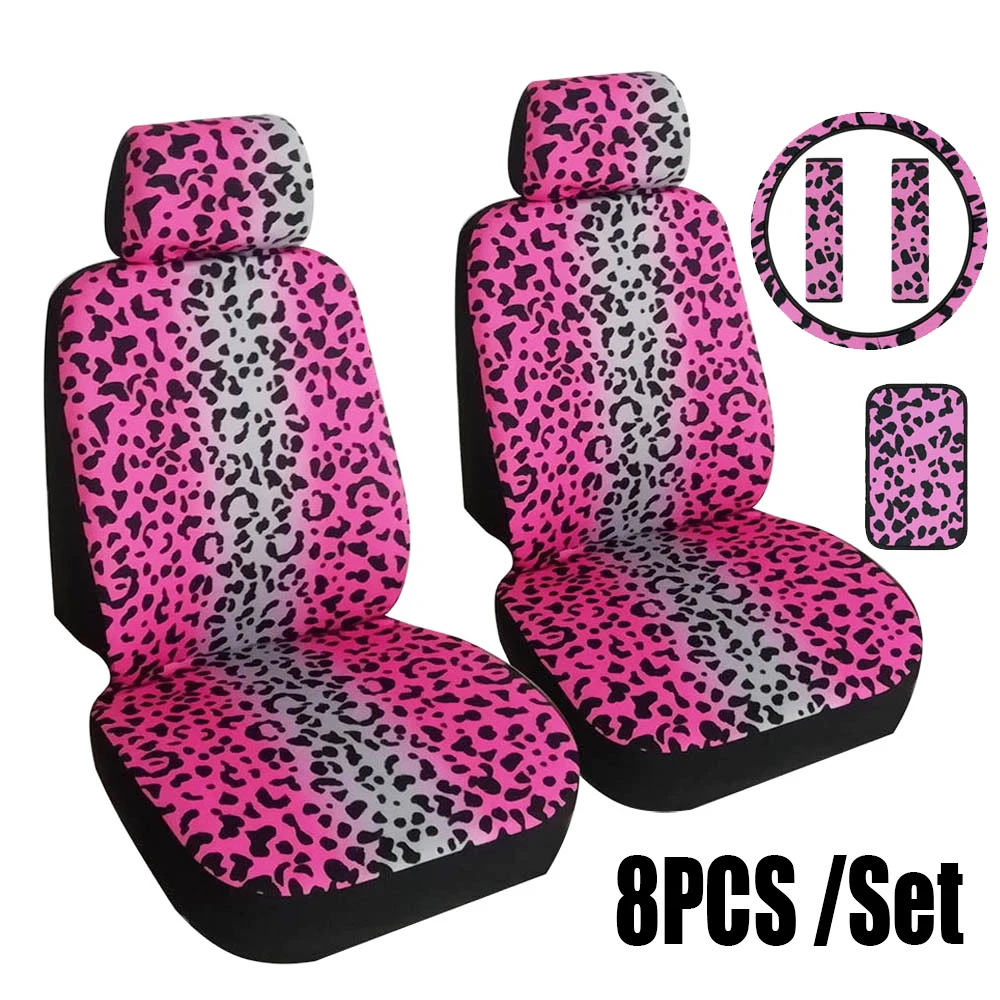 Pokrowce na fotele samochodowe 3D Pink Leopard Printing Type Cushion Four Seasons Universal Auto Front Seat Cover Protector Pad Akcesoria samochodowe — zdjęcie 3