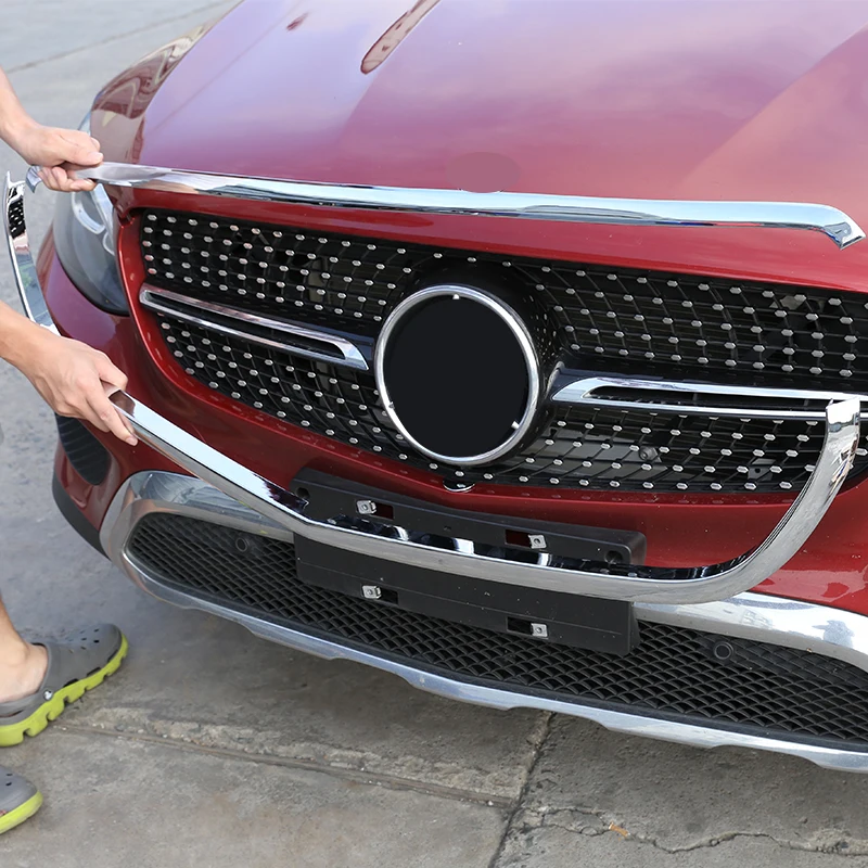 For Mercedes-Benz GLC X253 2016-2019 ABS plating Car Front Center Grille Surround Grill Frame Cover Trim Stick Exterior Parts