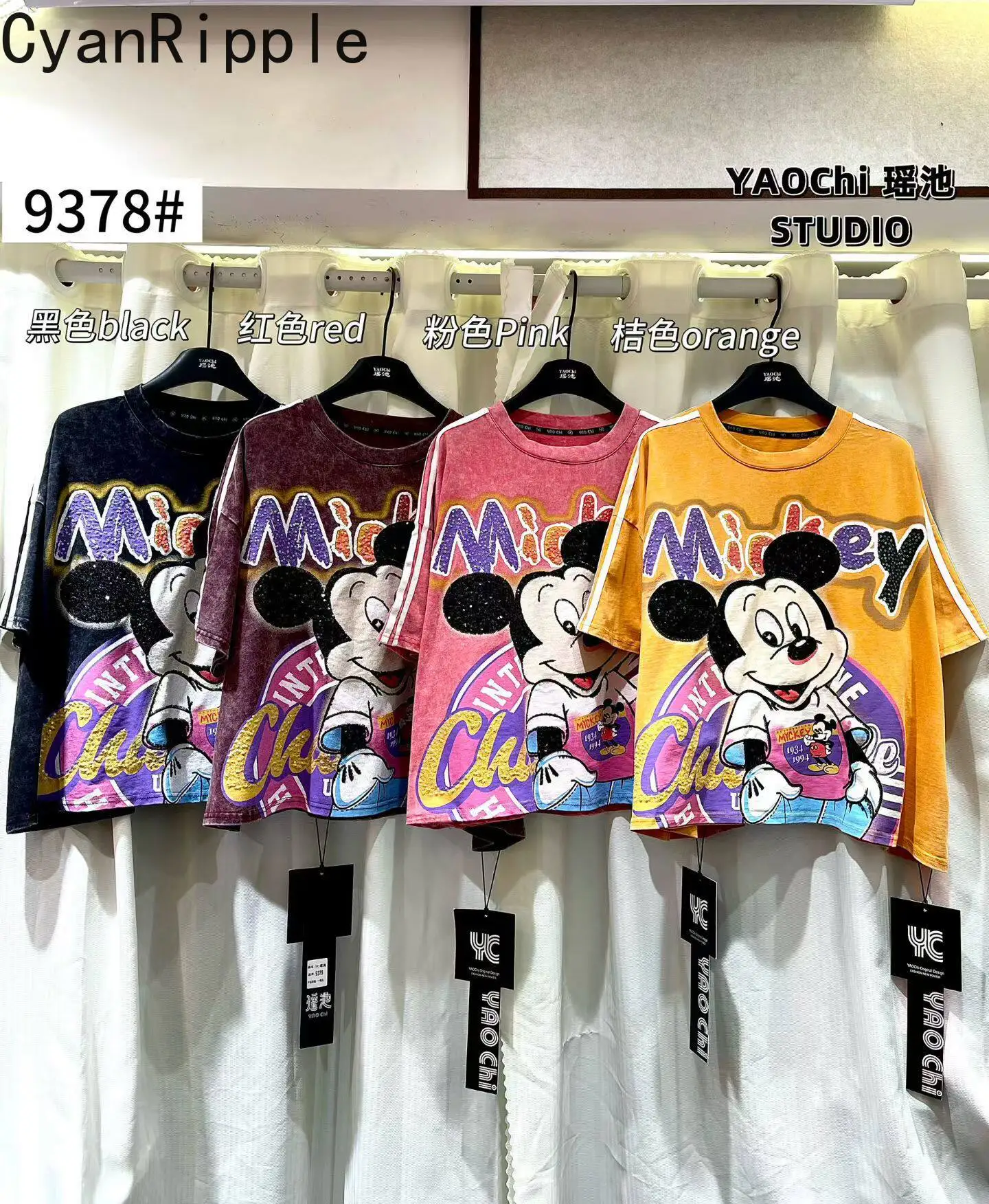 

Модная новая весенне-летняя свободная футболка с короткими рукавами, милый пуловер с вышивкой Микки, универсальный пуловер с круглым вырезом, хлопковые футболки