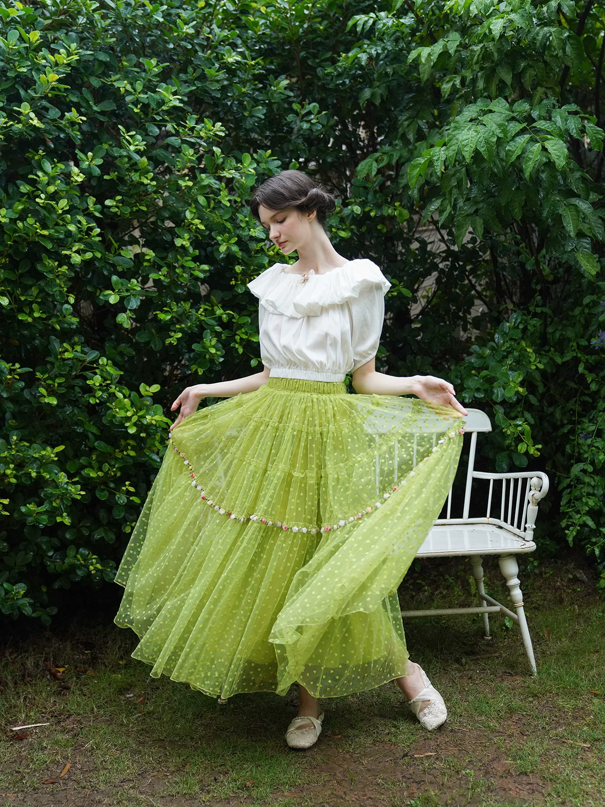 

Spring Summer Women Large-Scale Apricot Gauze Net, Butterfly Bow Decoration, Forest Girl Versatile Skirts