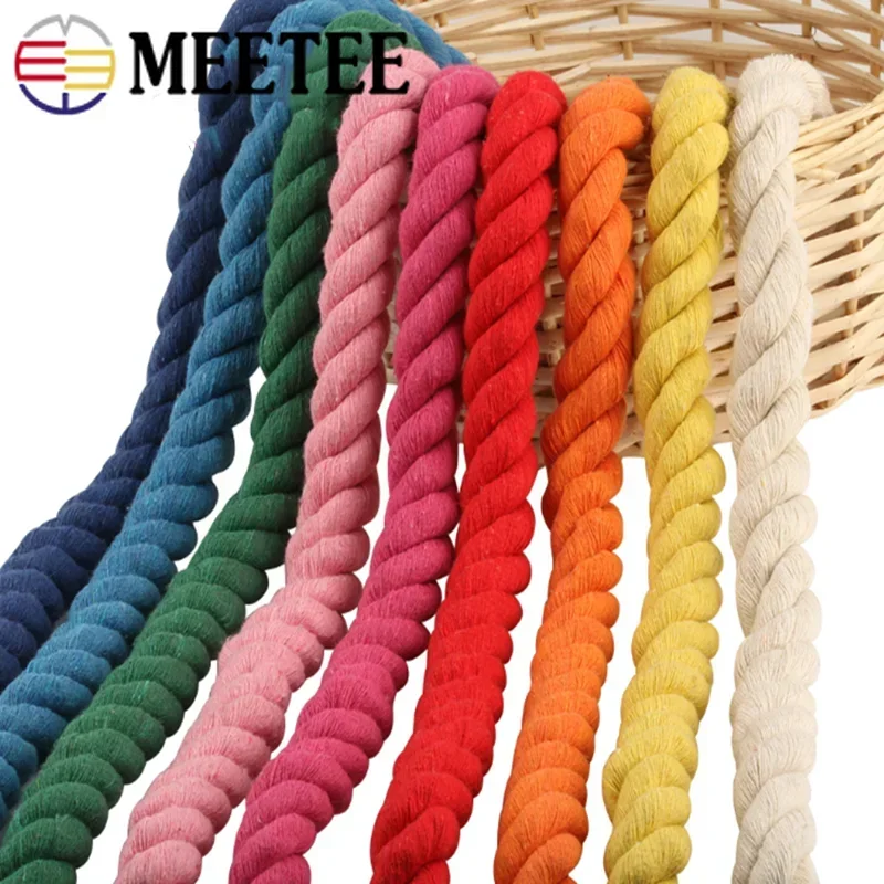 Meetee 1/2M 20mm Colorful Cotton Rope 3 Shares Twisted Cord DIY Decor Macrame Ropes for Bag Braided Cords Sewing Accessories