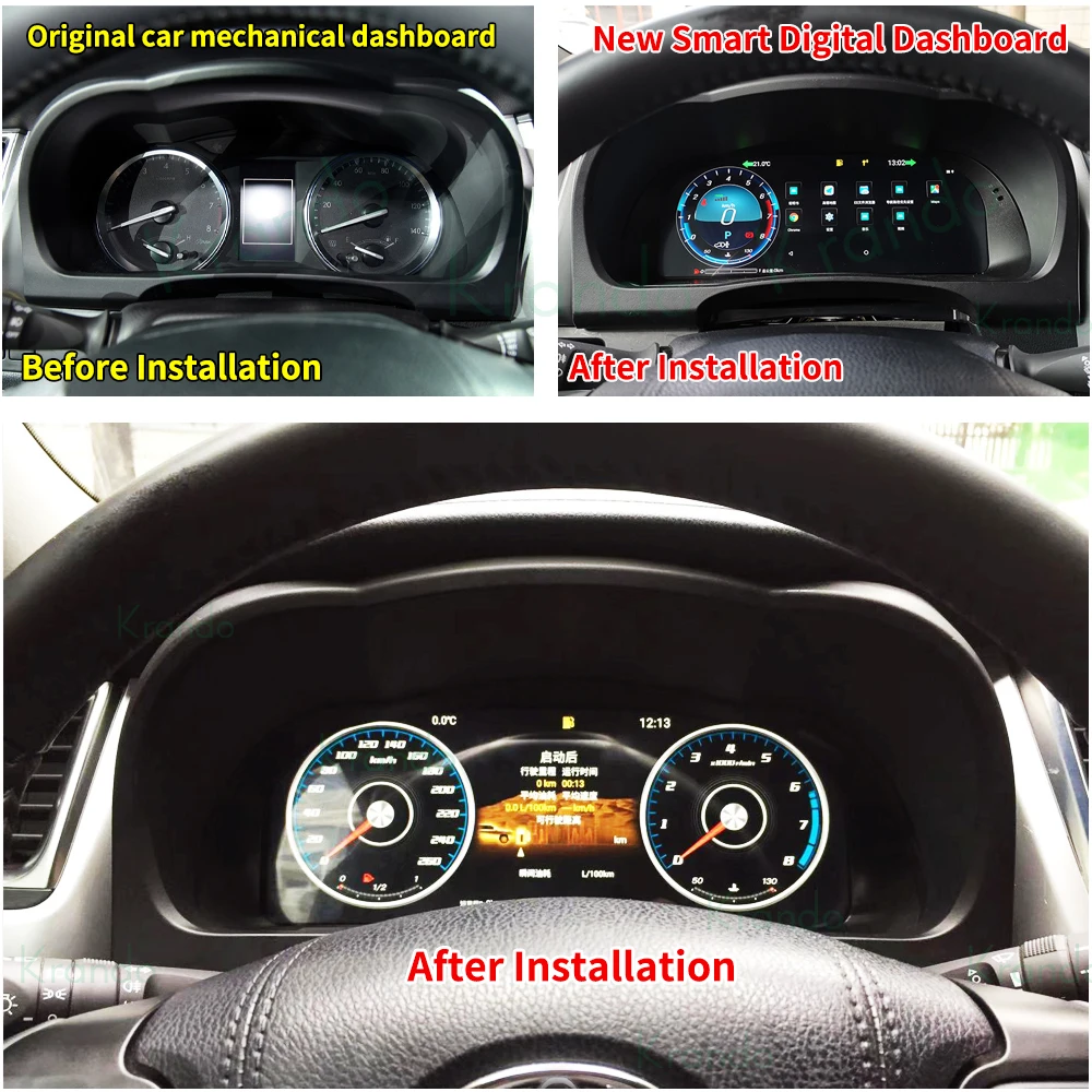 Krando 12.3 Inches Car Digital Cluster For Toyota Highlander 2015 - 2019 LCD Dashboard Instrument Virtual Cockpit Speedometer