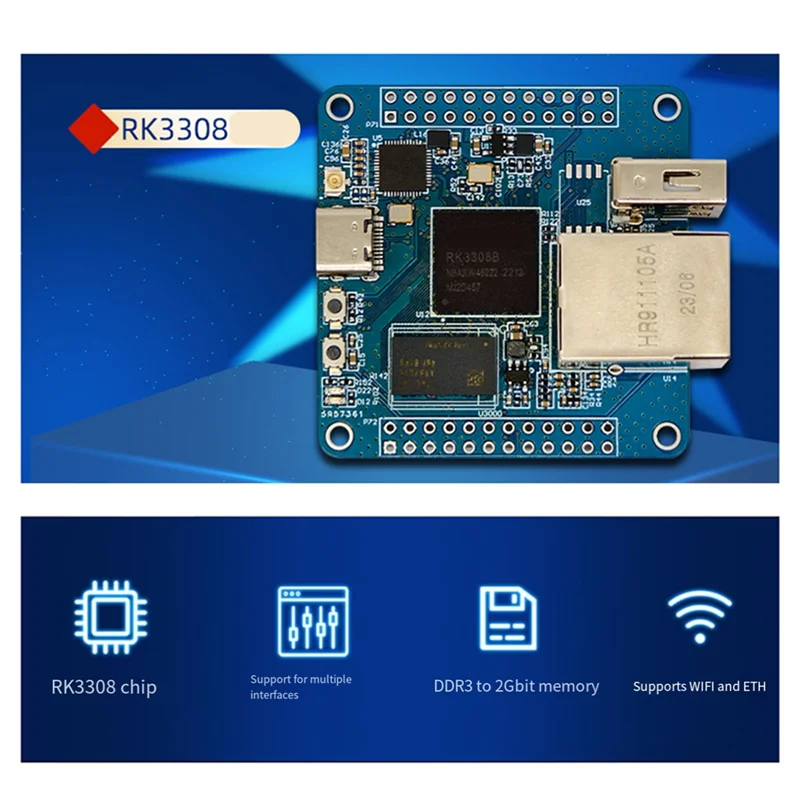 Scheda di sviluppo CPU quad-core A14M LCPI RK3308B Scheda di sviluppo Iot DDR3-2Gbit, supporto porta Ethernet e Wifi