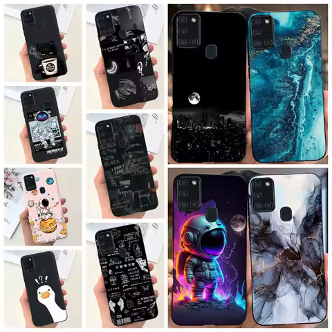 For Samsung A21S Case Soft Liquid Silicone Silky Touch Cover For Galaxy A21s Protective Fall Prevention TPU Pattern Bumper Capa