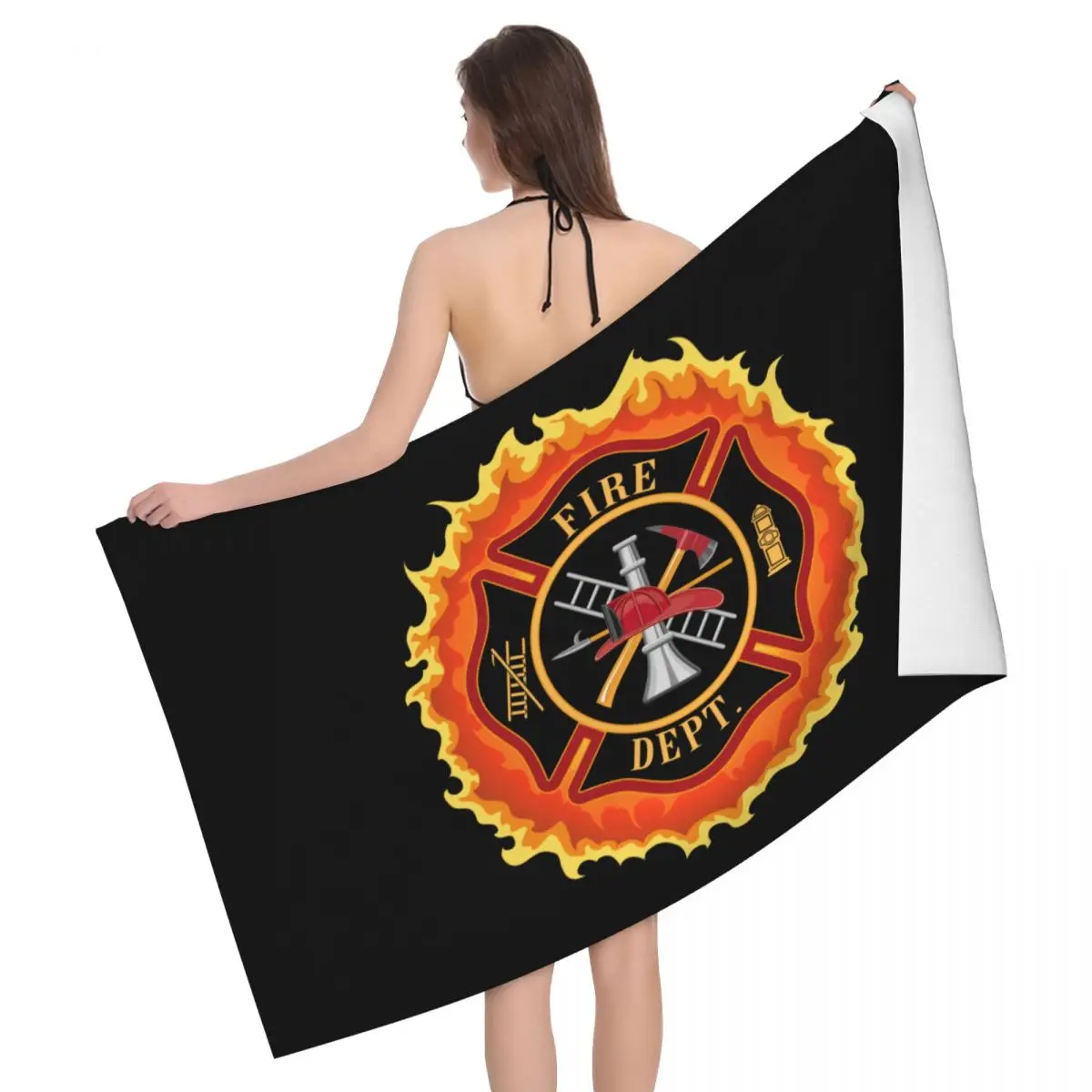 Custom Firefighter Cross With Flames Beach Bath Towel Microfiber Fire Rescue Fireman Shower Sports Yoga Towels