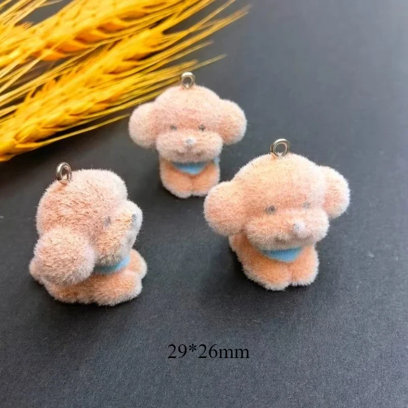 20Pcs 3D Cute Mini Flocked Corgi Teddy Dog Charms Cartoon Animal Doll Resin Pendant Earring Keychain For DIY Crafts Jewelry Make