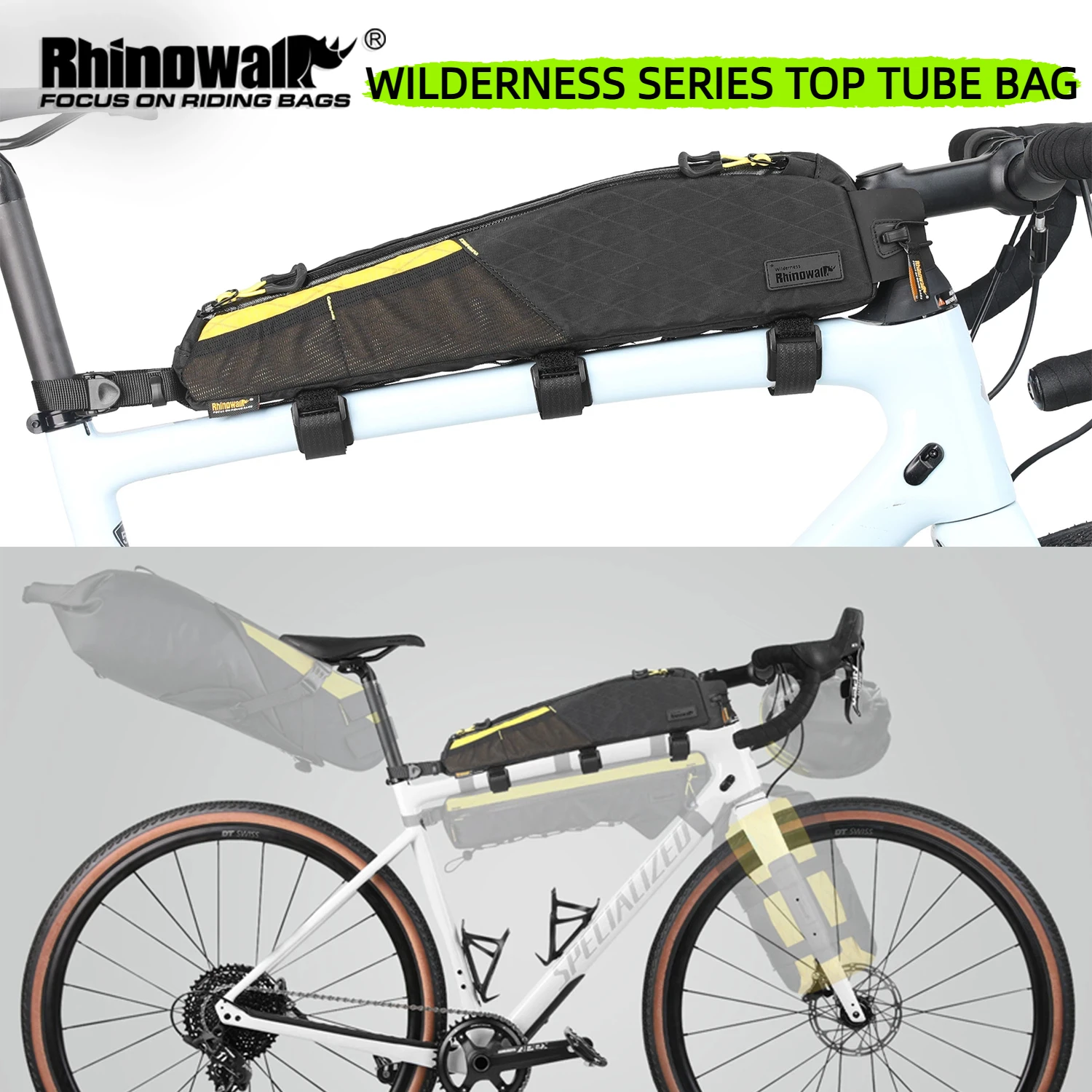 

Rhinowalk сумка на верхнюю трубу велосипеда 2L удлиненная водоотталкивающая сумка на раму bikepacking для MTB шоссе поездок регулируемое отделение подходит для рам от 18 дюймов