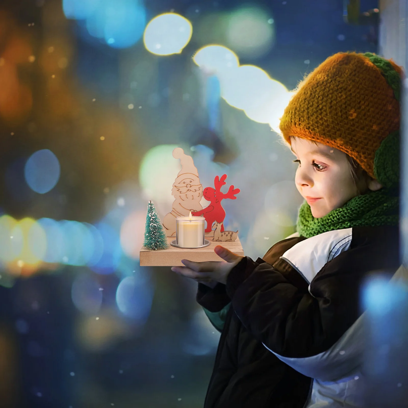 

Christmas Wooden Tealight Holder Xmas Santa Candlestick for Home Desk Decor Festive Tabletop Ornament Warm Atmosphere