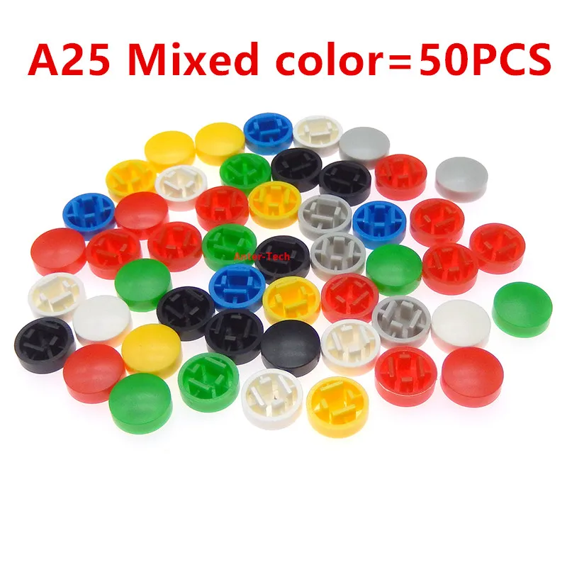 50PCS A25 Plastic Push Button Cap Push Switch Cap Size For B3F-4055 12*12*7.3mm Light Tactile Switch Coloured Push Button Cap