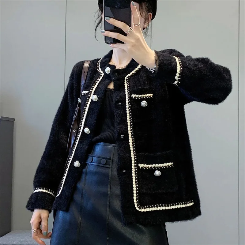 

Small Fragrance Coat Women's Autumn Winter 2024 New Woolen Coat Imitation Mink Velvet Short Jacket Female Knitted Cardigan Tops