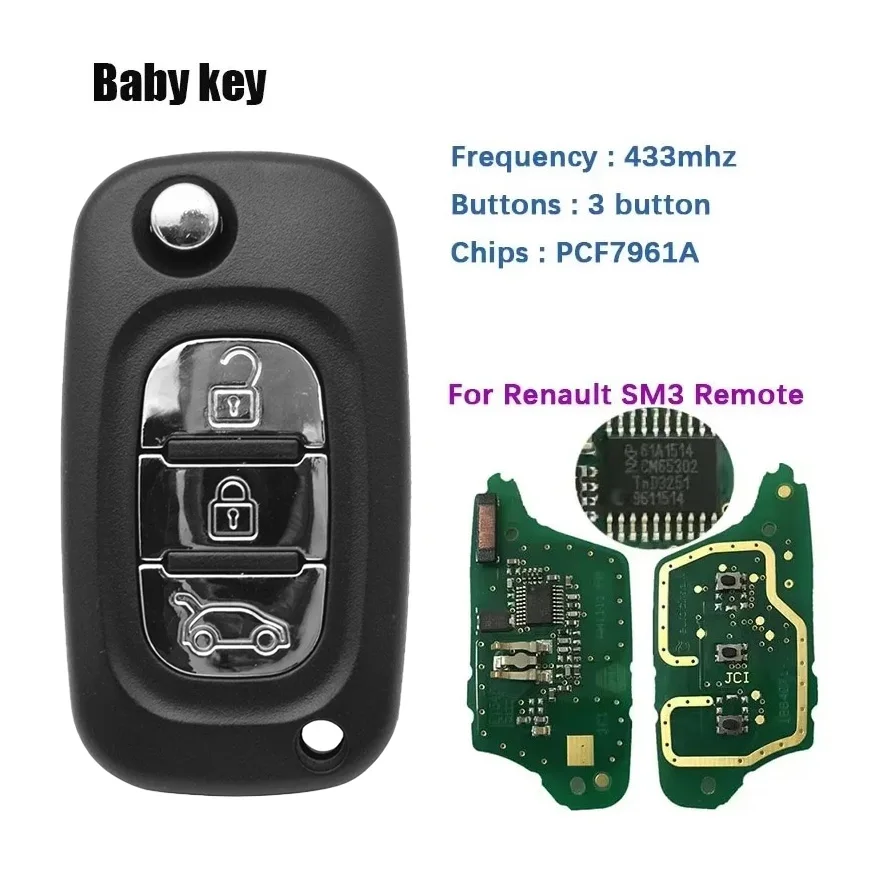 

BB Key for Renault Samsung“SM3” Fluence 2009-2015 433MHz PCF7961 Chip 3 Buttons Flip Folding Smart Remote Car Key