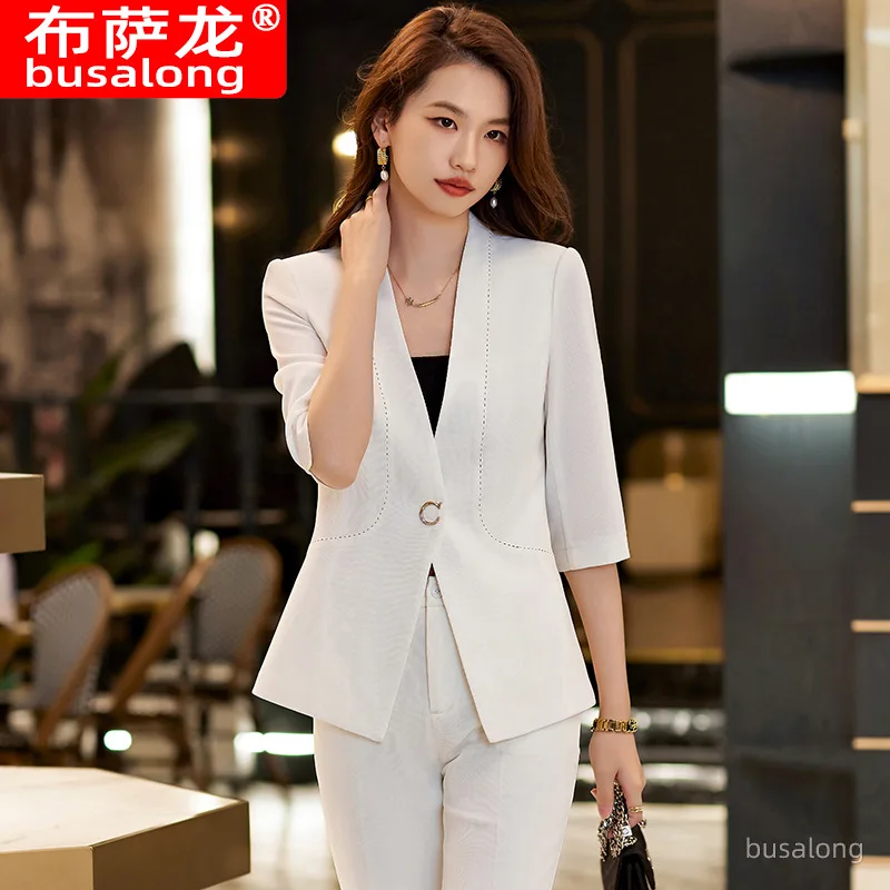 Business Suit Women's Sleeve 2023 Spring and Summer New Korean Style Temperament Leisure Suit Jewelry Store Manager Overalls