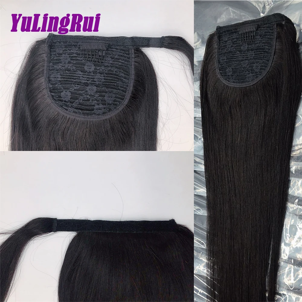 27 #   Cola de Caballo recta envolvente con Clip en 100% cabello humano brasileño Remy 100G 8 "-20" para mujeres cola de caballo de cabello humano rizado