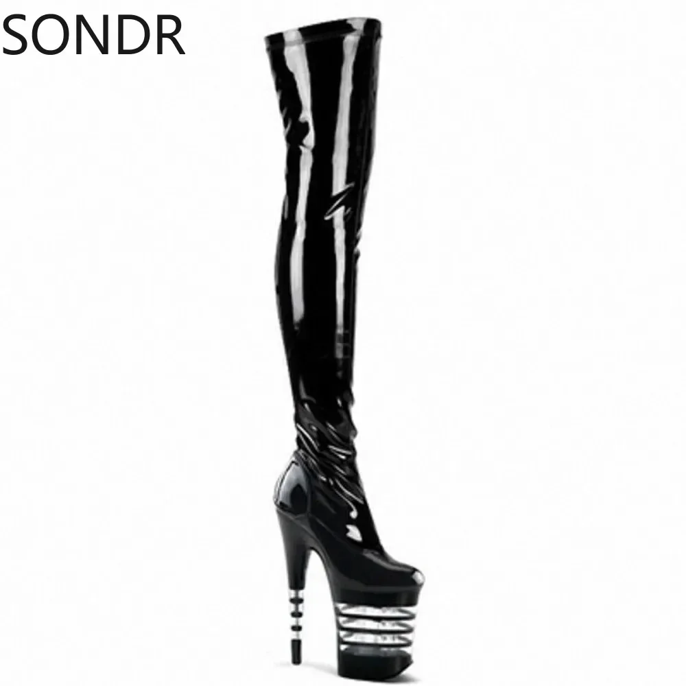 Womens Over the Knee Platform Boots Solid High Heels Knight Slim Stilettos Shoes 20CM Heel New 2024