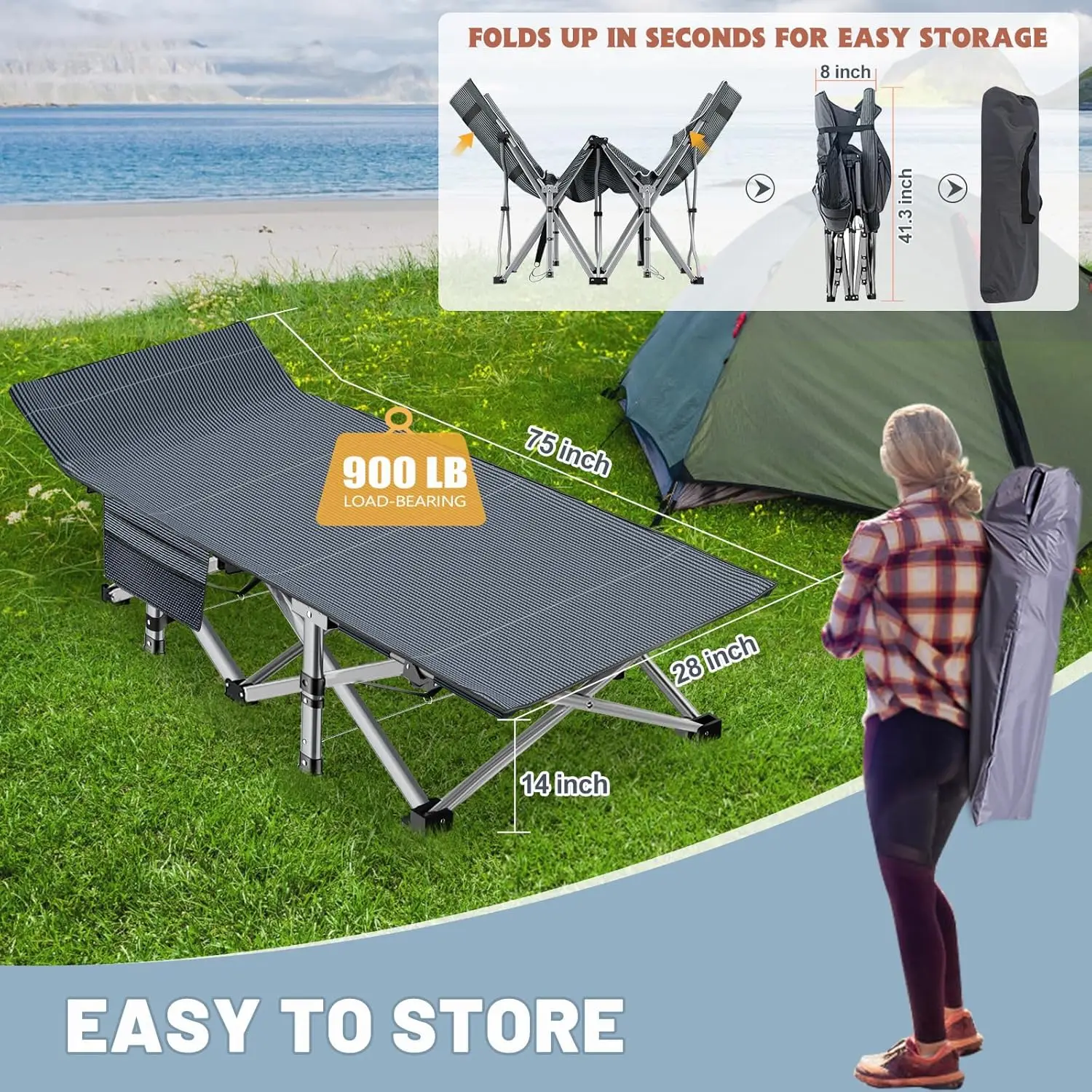 XXL Folding Camping Bed, Portable Outdoor Adult Folding Camping Bed