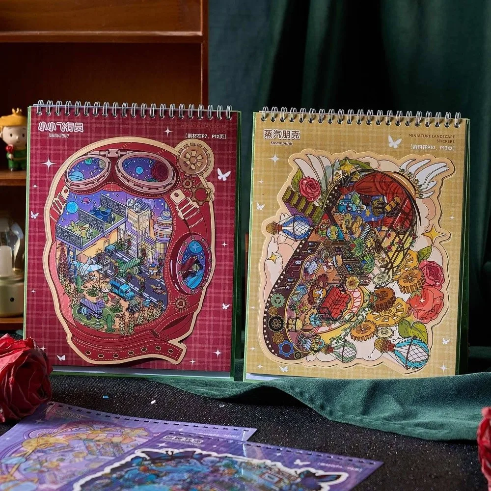 

Cute Rosey Town Landscape Sticker Book 8 Scene 15 Sheets Large Style Visual Stacking Sticker PET 3D Sticker Book Creative Play