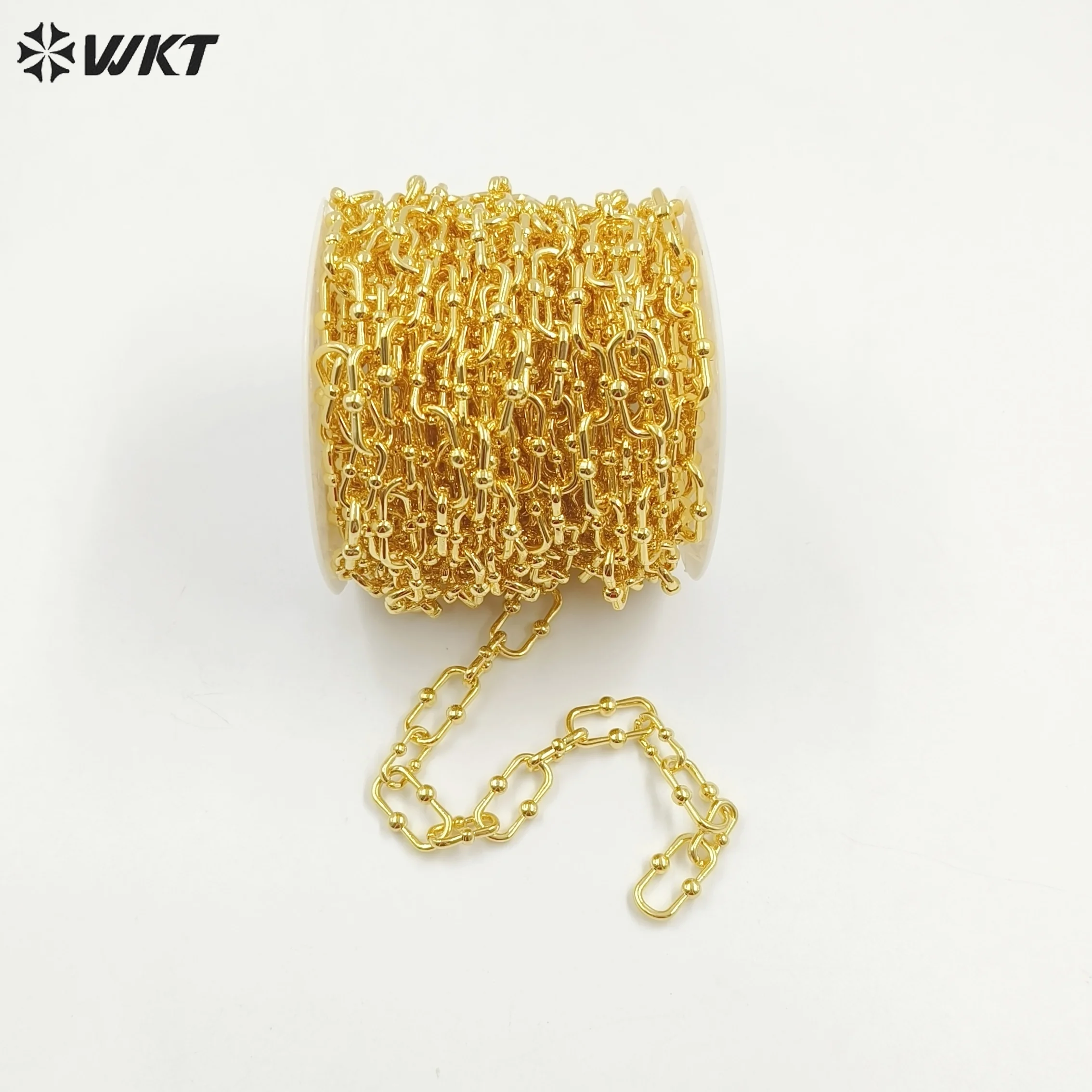 WT-BC235  Special Tiny Beads And Rectangle Shape 18K Gold Electroplated 5 Meters For Sale Fine Chain Accessory