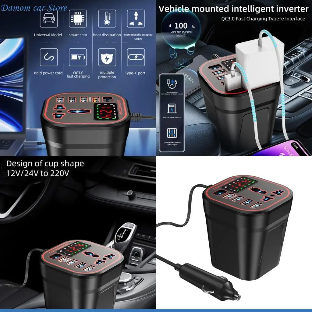 A2UC 200W Automotive Truck Inverter ABS Housing Overload For Laptop Phone
