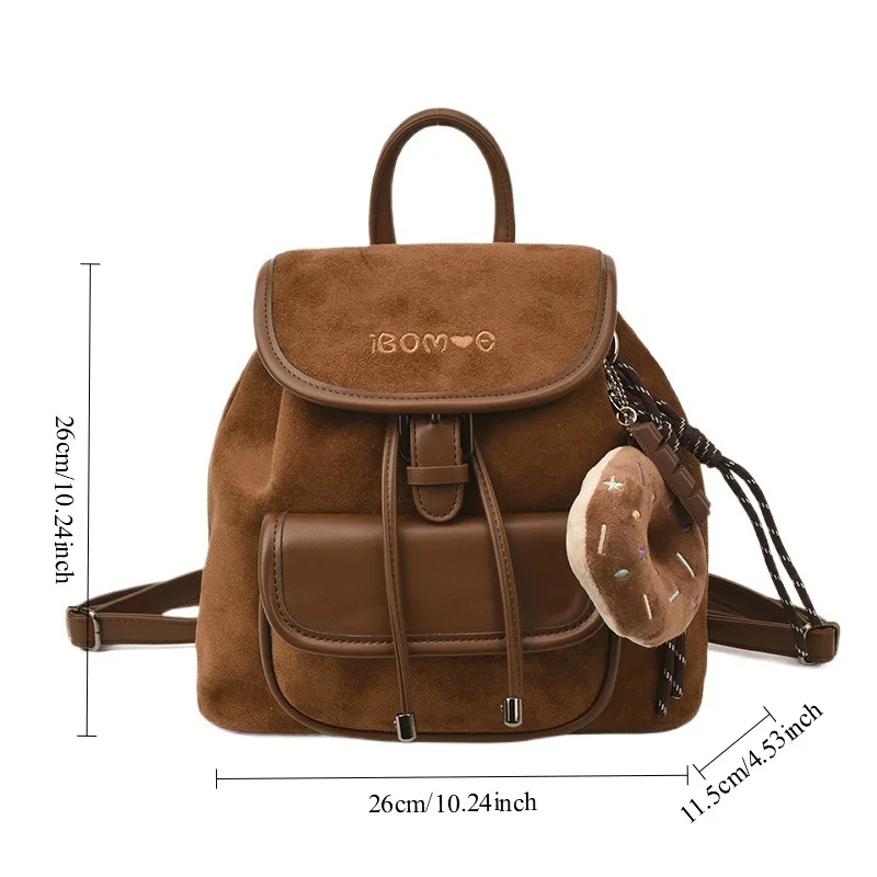 Winter Retro Suede Women Backpack Korean Casual Mini Backpack Preppy Commuter Daypack Student Schoolbags Outings Travel Rucksack