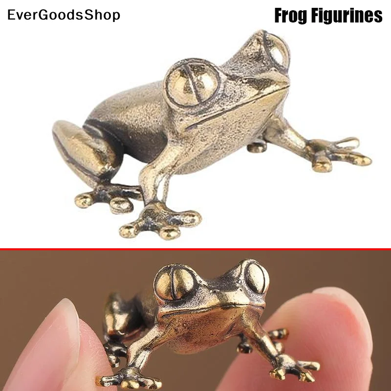 Brass Small Frog Miniatures Figurines Vintage Handmade Copper Animal Toad Desktop Ornaments Home Decoration Crafts Tea Pet Decor