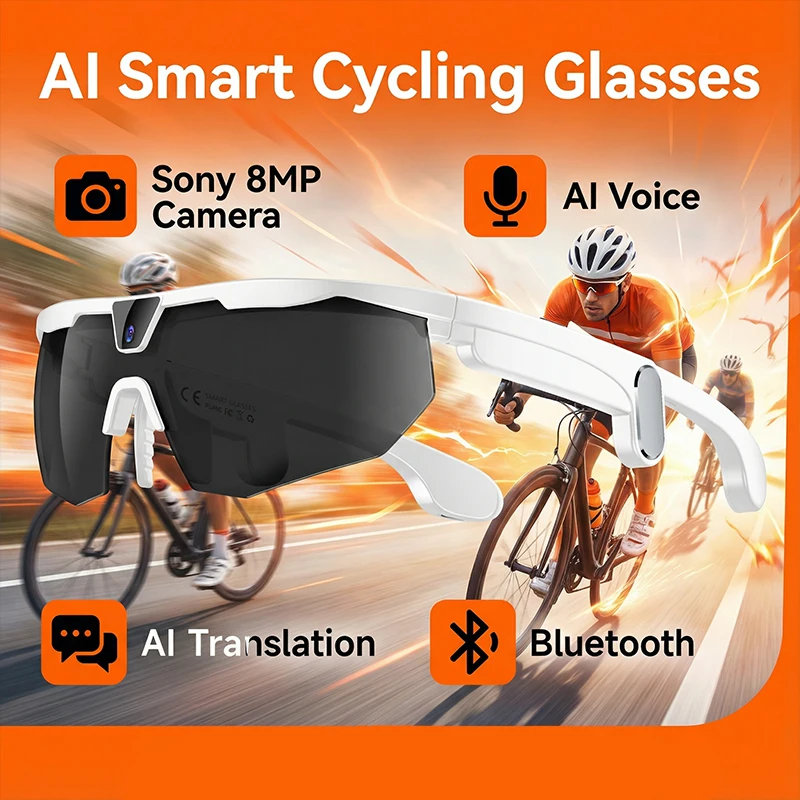 

AI Sports Smart Glasses With Camera Sunglasses Bluetooth Play Music Windproof Goggle Translator Video Recording Voice Eyewear