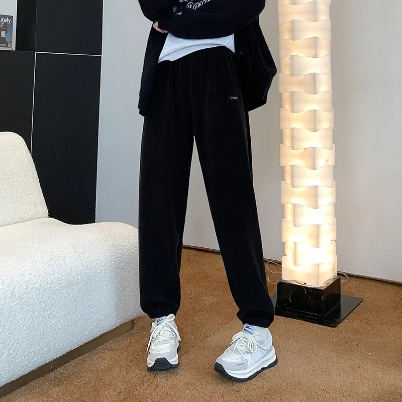 Winter Casual Women's Pants Warm Harem Wide Leg Cargo Trousers Loose Oversize Sweatpants Vintage Fleece Pants For Women Y2k